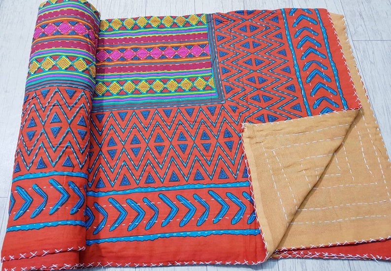 Indian Jaipur Kantha Bedspread Quilt Jaipur Bedcover Etsy