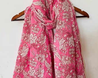 Pink Block print Cotton Scarf - Cotton Scarf sarong - Block Print Cotton Scarf - Gift For Her - Scarf For women - Boho Neckwrap - Stole