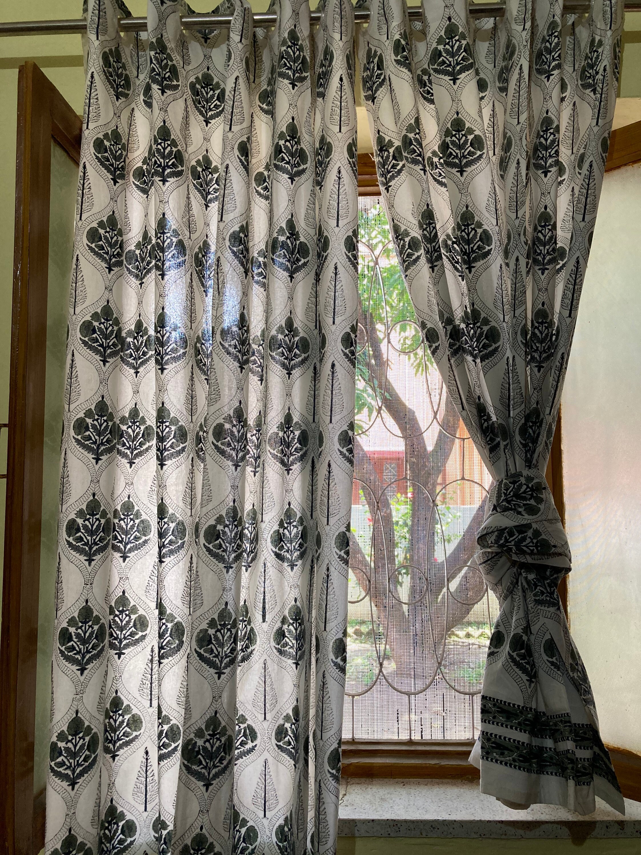 Set of Cotton Block Print Curtains Etsy