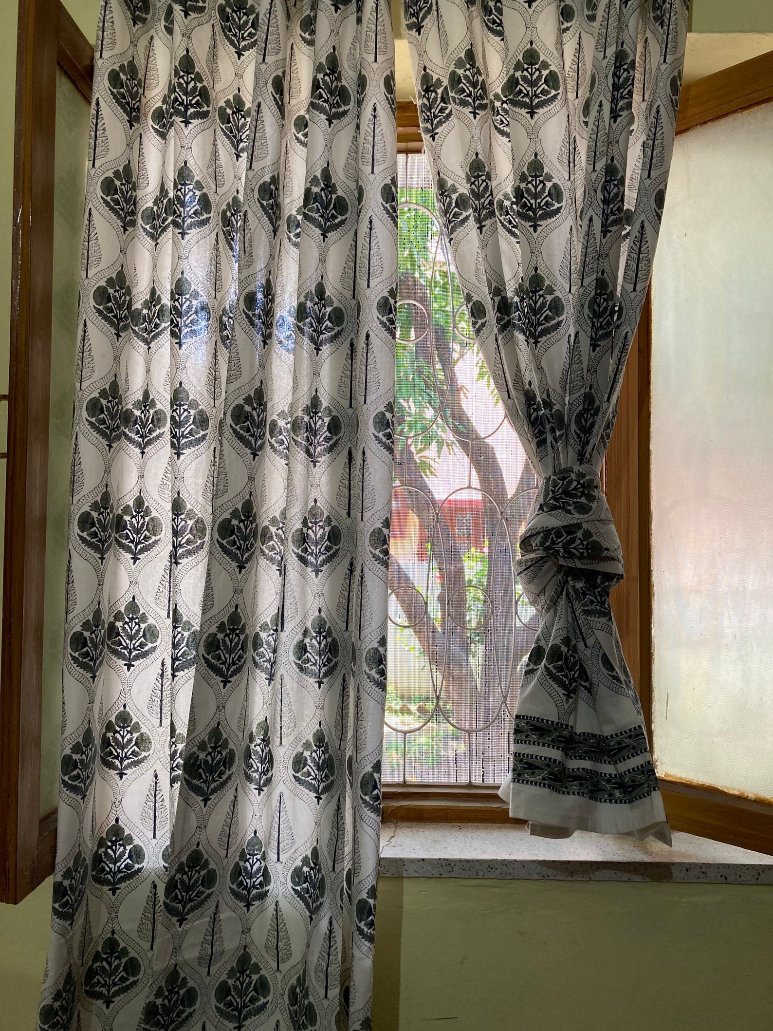 Set of Cotton Block Print Curtains Etsy