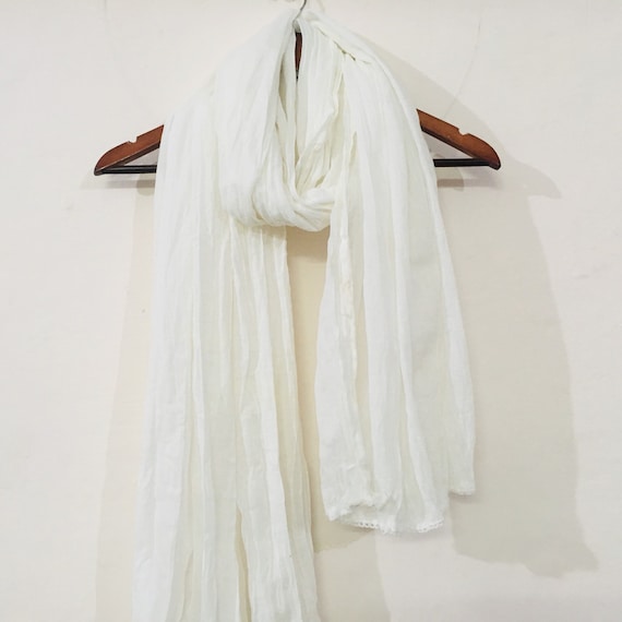 White Cotton Scarf Scarves for Women Indian Dupatta Linen Scarf 