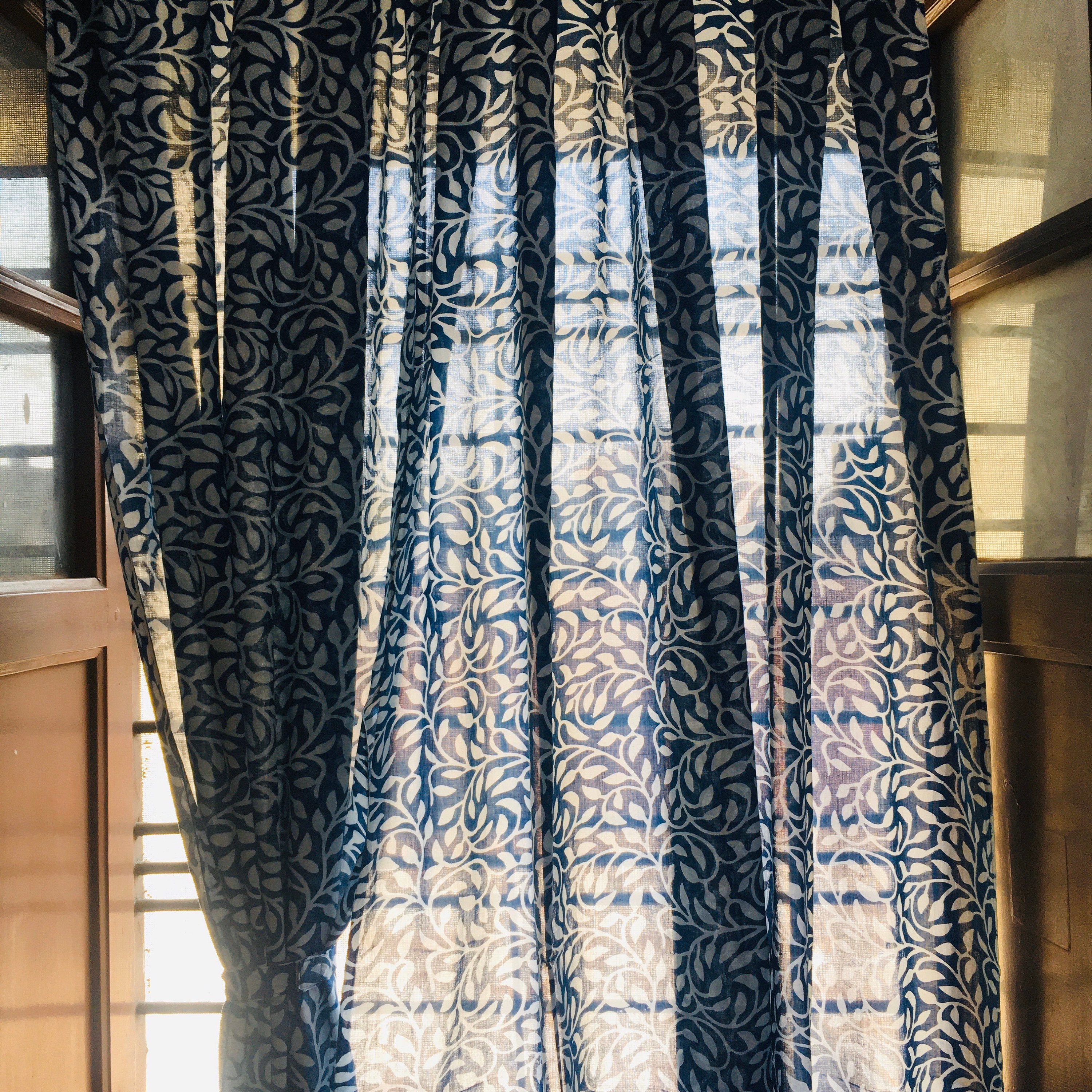 Casa Retro Indigo/Grey Cotton Curtain/Craft Fabric 