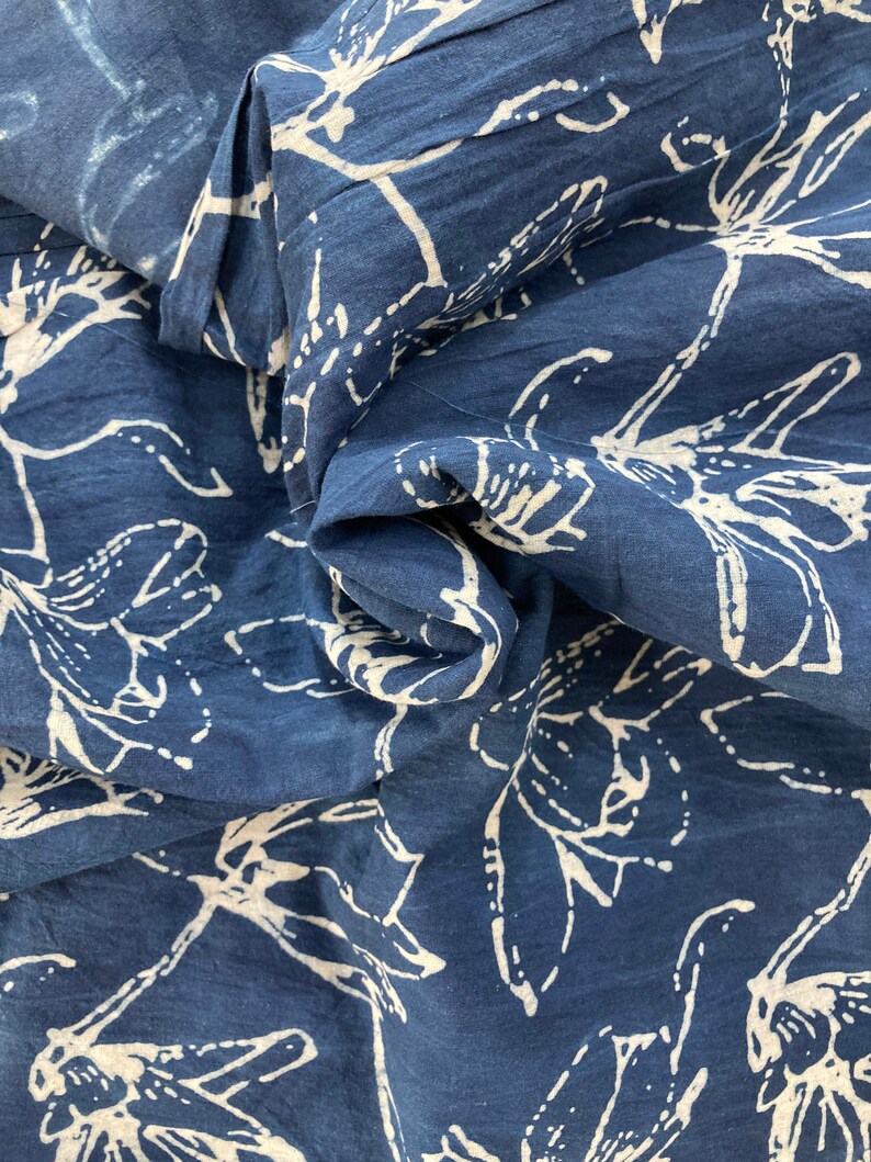 Indigo Block Print Cotton Fabric Fabric by the Yard Block Etsy