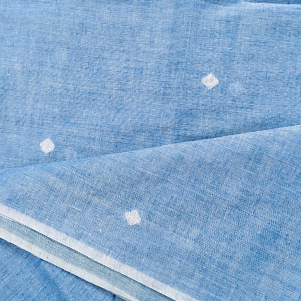 Blue Jamdani Cotton Fabric - Handwoven handspun cotton fabric - Cotton weavers - Fabric by the meter - Sheer cotton Fabric - Light weight