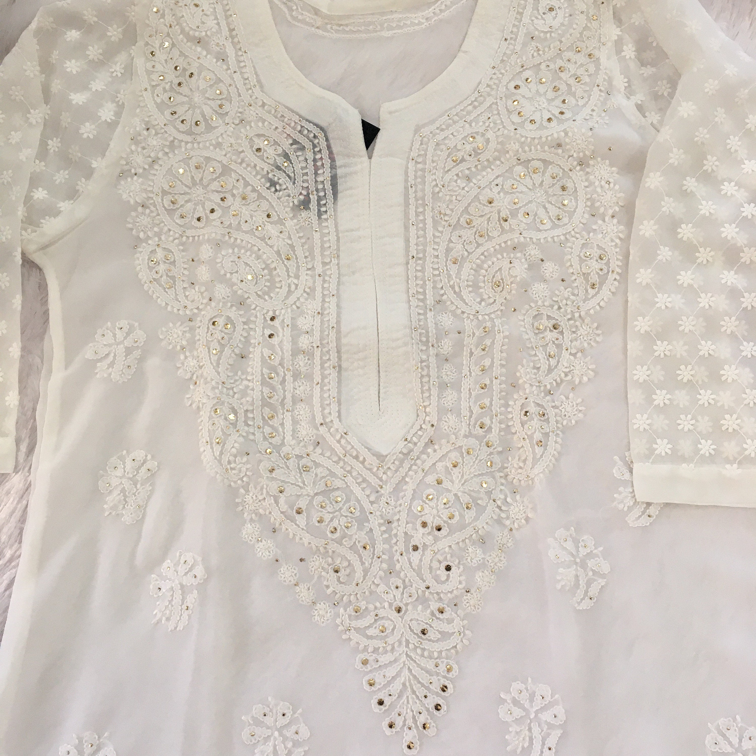 White Georgette Chikankari Kurti Indian Tunic Georgette | Etsy