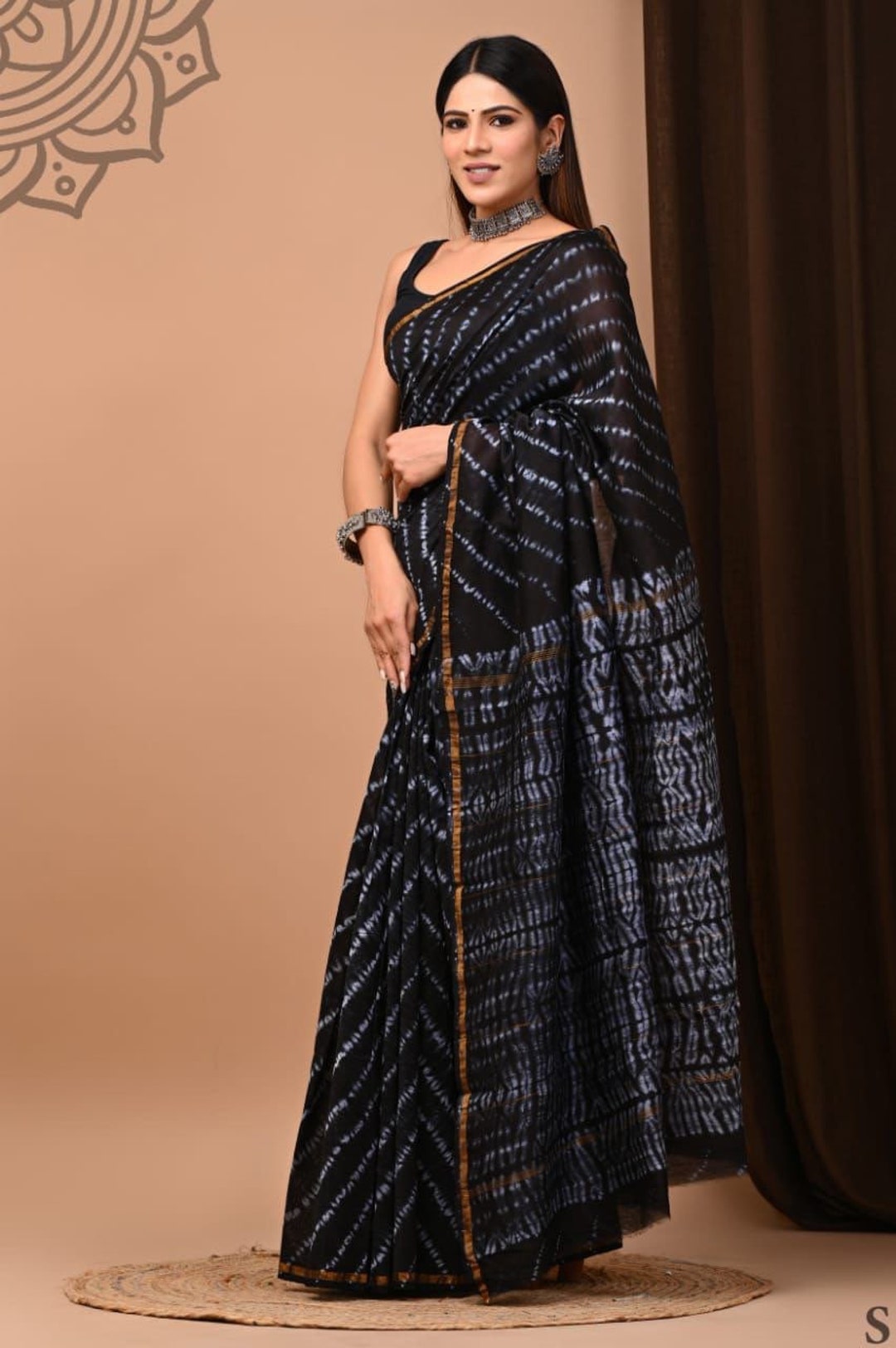 Black Kashmiri Woven Chanderi Modal Silk Saree AB85