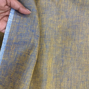 Yellow Blue Pure Linen Fabric - Handwoven handspun Linen fabric - Cotton weavers - Fabric by the meter - Indian Linen Fabric