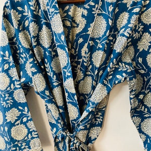 Blue Cotton Robe Cotton Kimono Block Print Robe Cotton - Etsy