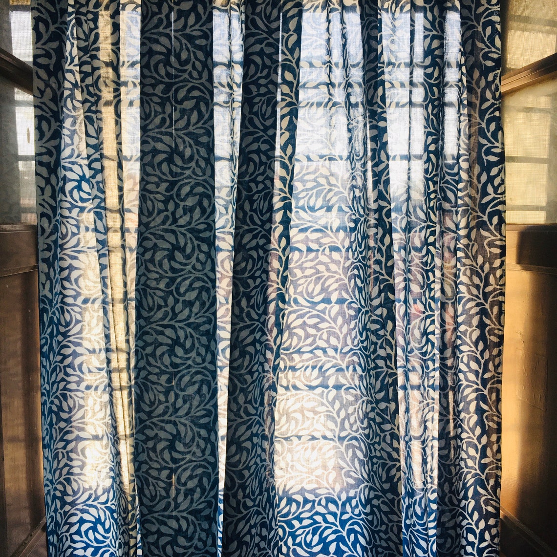 Indigo Block Print Curtains Cotton Curtains Sheer Drapery | Etsy