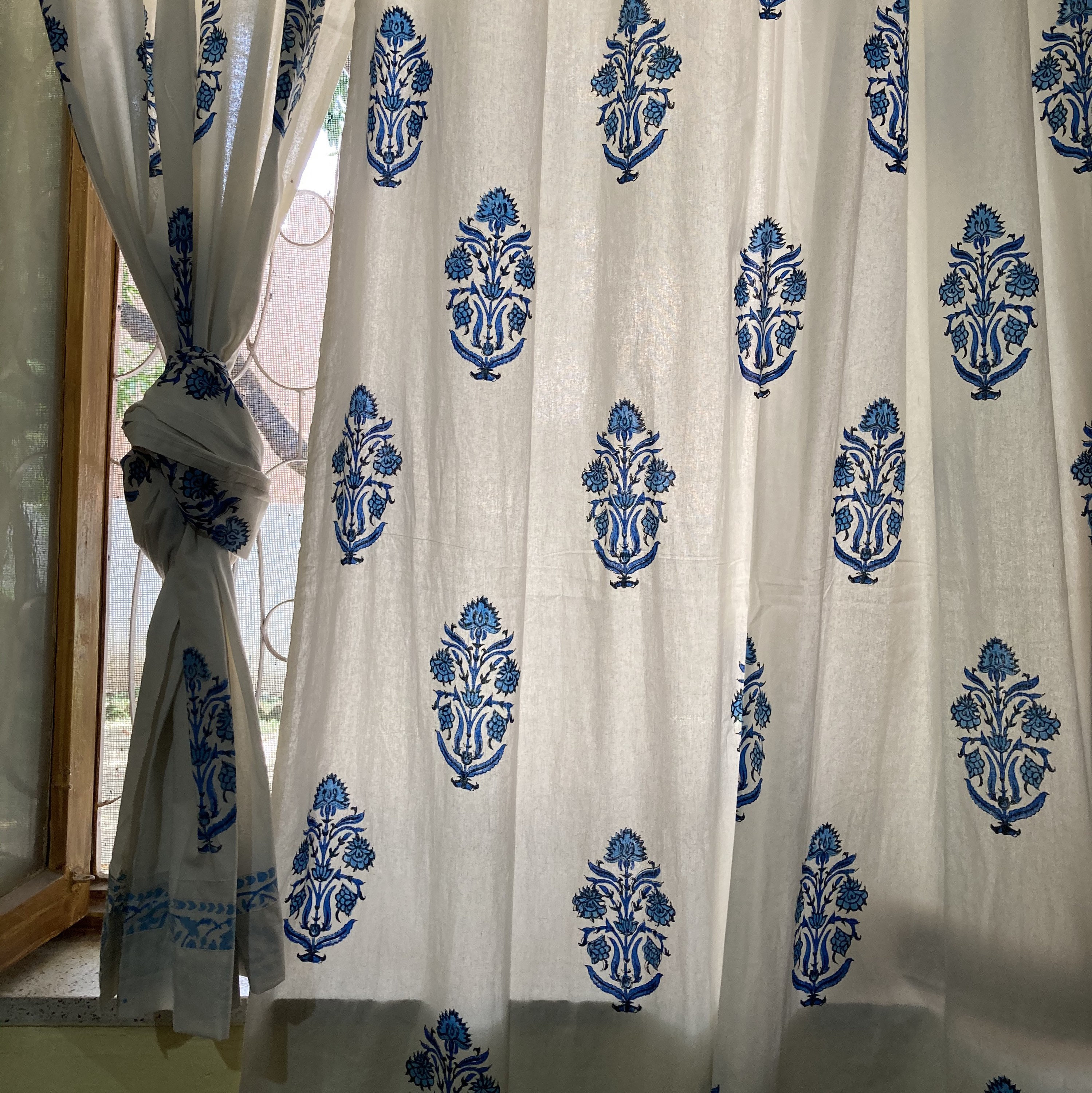 White Indigo Block Print Cotton Curtains Heavy Cotton Etsy