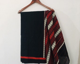 Black Handloom Cotton Saree - Saree With Blouse - Saree For Women