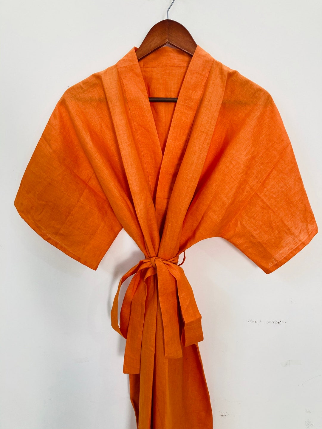 Orange Linen Kimono Robe Linen Robe Kimono Robe Cotton Etsy