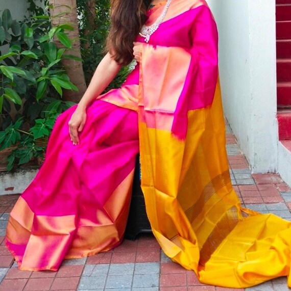 Pink Orange Silk Saree Pure Silk Saree 