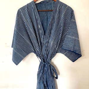 Indigo Summer Kimono - Cotton Robe -  Block Print Kimono Robe - Cotton Kimono - Beach Cover Up - Lounge Wear - Casual wear - Kimono