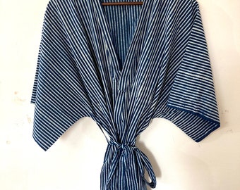 Indigo Summer Kimono - Cotton Robe -  Block Print Kimono Robe - Cotton Kimono - Beach Cover Up - Lounge Wear - Casual wear - Kimono