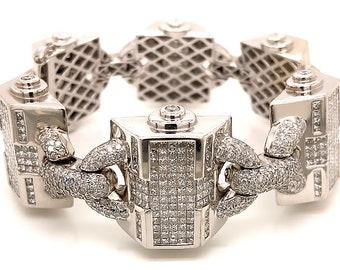 Mens Large Diamond Bracelet, 30.36 Carats, 1452 diamonds, 14K White Gold