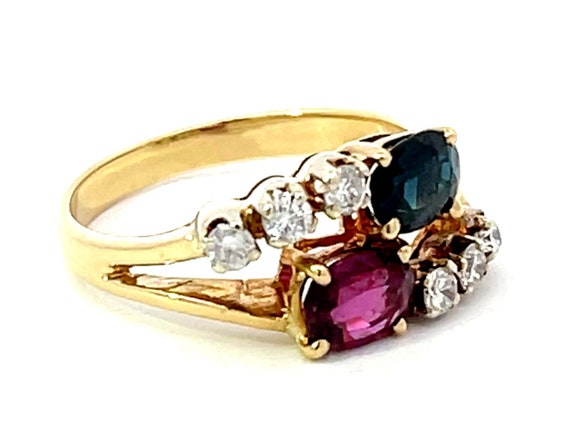Ruby and Sapphire Diamond Ring in 14k Yellow Gold - image 3