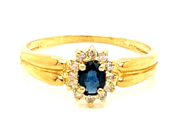 Blue Sapphire Diamond Halo Ring in 14k Yellow Gold - image 1