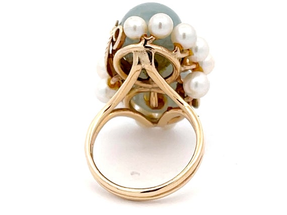 Mings Double Jade Ball and Pearl Leaf Design Ring… - image 5