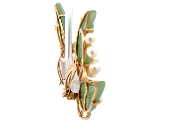 Mings Akoya Pearl and Green Jade Leaf Clip on Ear… - image 5