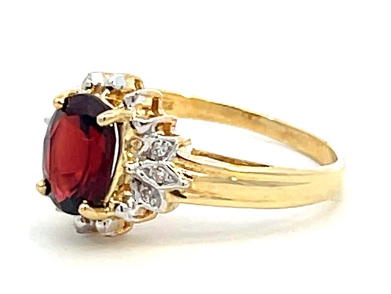 Deep Red Oval Garnet and Diamond Ring 14k Yellow … - image 4