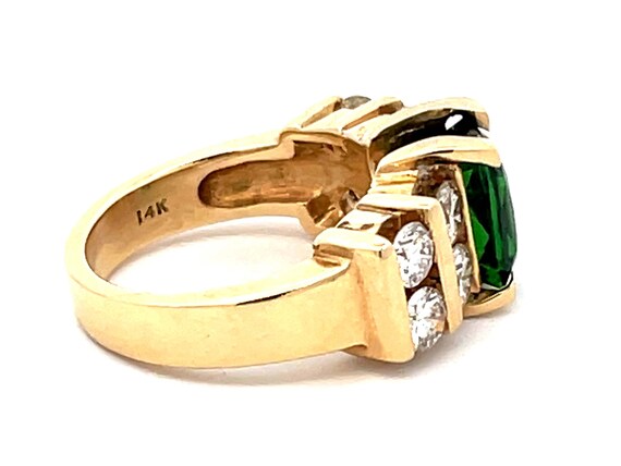 GIA Green Tsavorite Garnet and Diamond Ring in 14… - image 5