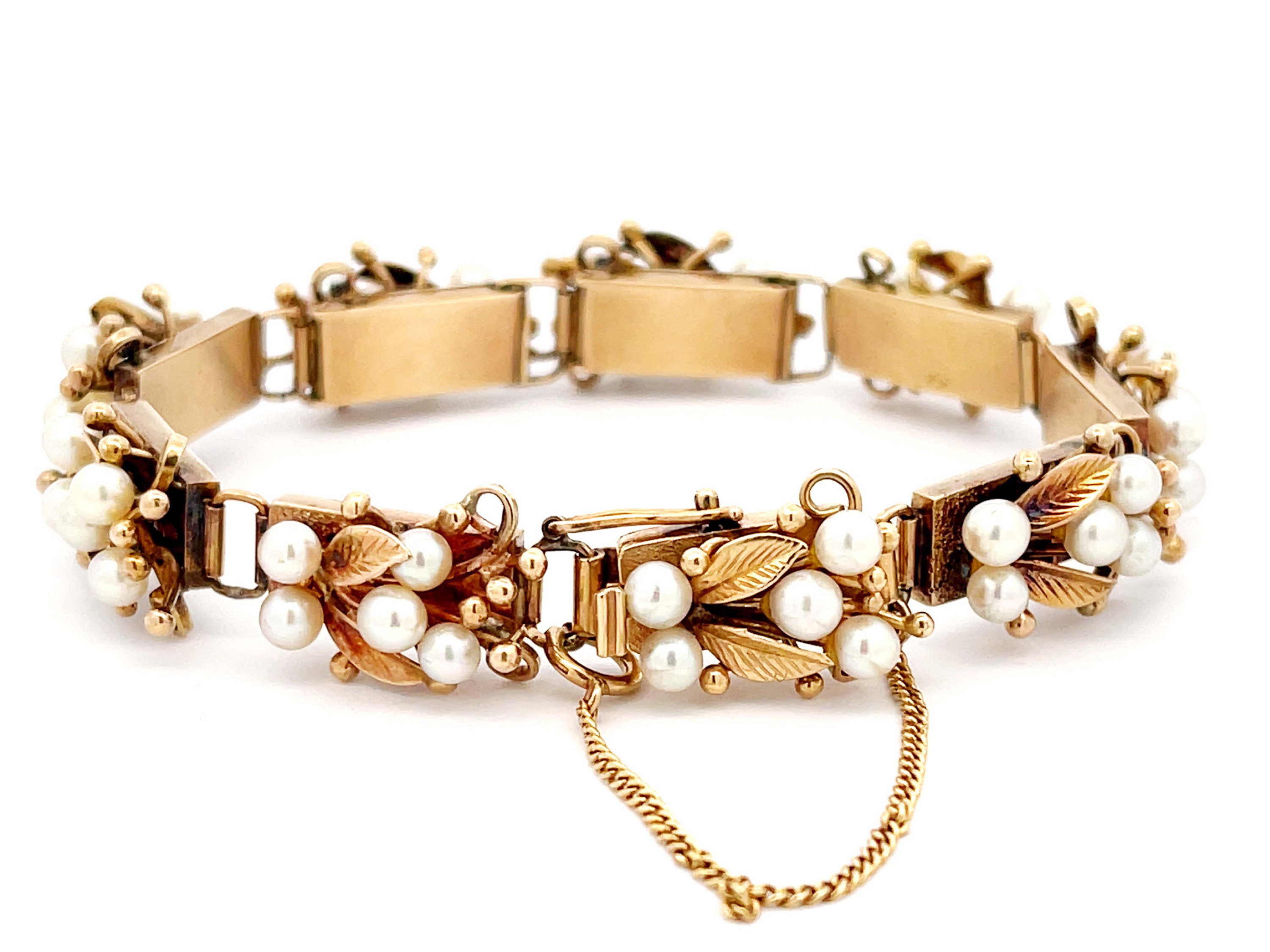 Mings Hawaii Pearl Leaf Bracelet in 14K Yellow Gold Etsy UK