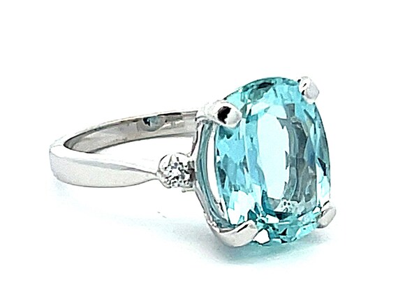 Cushion Cut Aquamarine and Diamond Ring in 14k Wh… - image 3