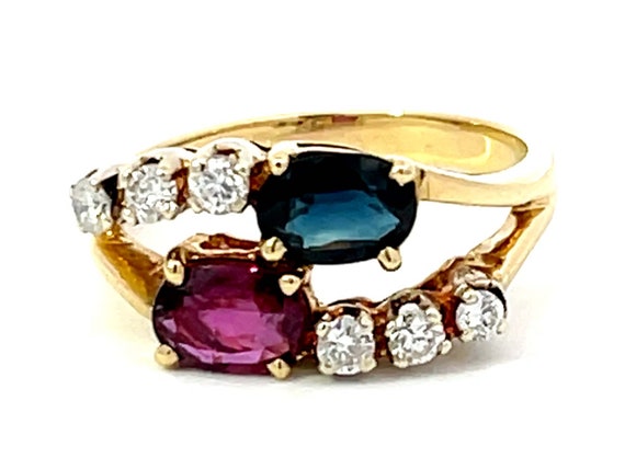 Ruby and Sapphire Diamond Ring in 14k Yellow Gold - image 1