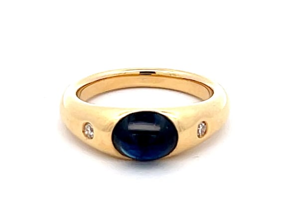 Oval Cabochon Blue Sapphire Diamond Ring in 18k Y… - image 1