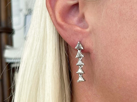 Trillion 1.63 ctw Diamond Dangly Earrings In Plat… - image 2