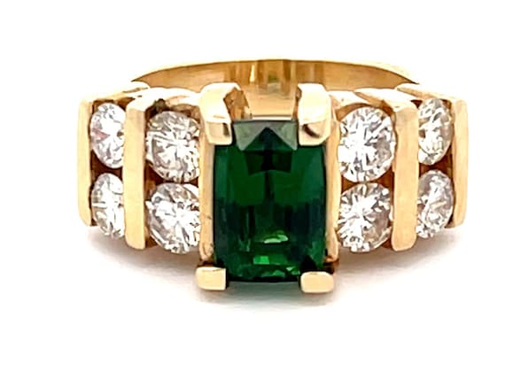 GIA Green Tsavorite Garnet and Diamond Ring in 14… - image 1