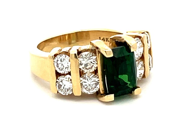 GIA Green Tsavorite Garnet and Diamond Ring in 14… - image 3