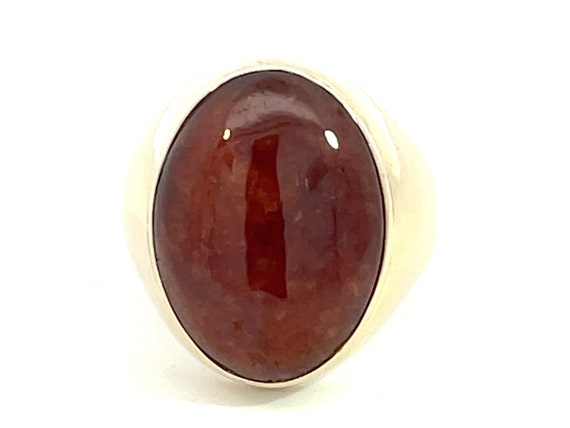 Red Brown Mottled Oval Cabochon Jade Ring in 14k … - image 1