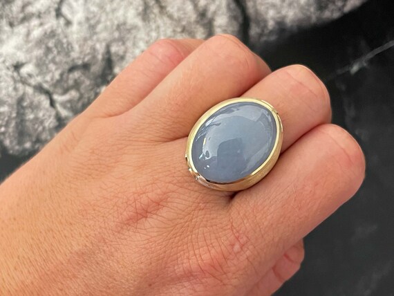 Lavender Oval Cabochon Jade Ring with Satin Finis… - image 2