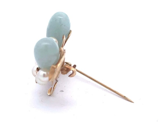 Mings Oval Jade Leaf and Pearl Brooch in 14k Yell… - image 6