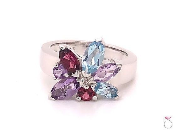 Louis Feraud Aquamarine, Amethyst and Garnet Clus… - image 1