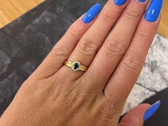 Blue Sapphire Diamond Halo Ring in 14k Yellow Gold - image 2