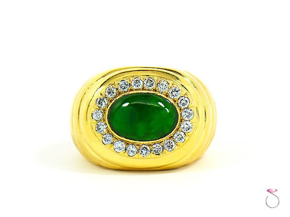 Men's Stunning Natural Green Jadeite Jade Diamond… - image 1