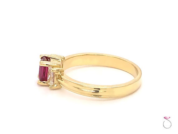 Ruby & Diamond Three Stone Ring in 18K Yellow Gold - image 5