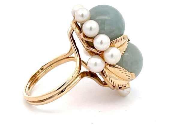 Mings Double Jade Ball and Pearl Leaf Design Ring… - image 3