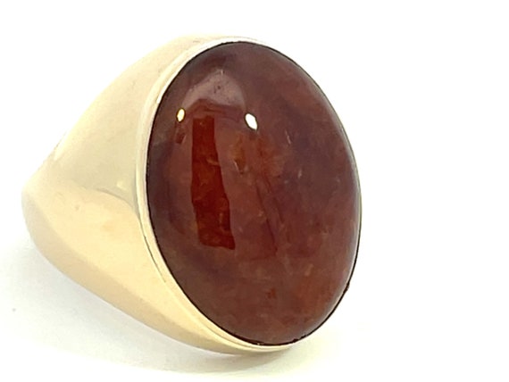 Red Brown Mottled Oval Cabochon Jade Ring in 14k … - image 3