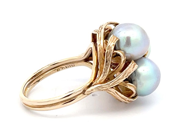 Mings Three Silver Pearl Ring in 14k Yellow Gold - image 3