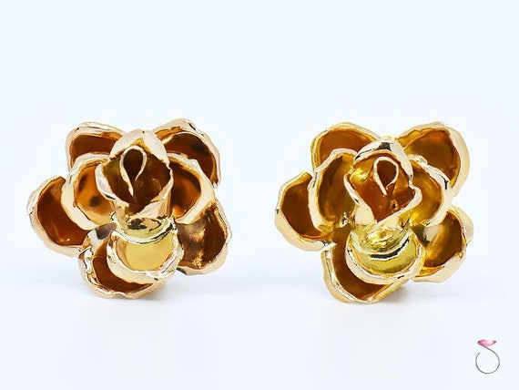 MING'S Hawaii 3D rose Earrings 14K Yellow Gold - image 1