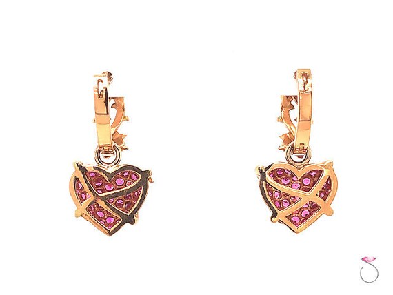 Convertible Hoop Dangle Heart Drop Pink Sapphire Earr