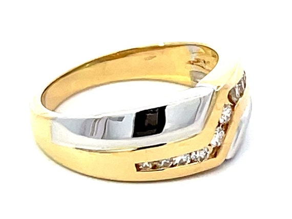 Two Toned Gold Mens Ring with Diamonds 14K Yellow… - image 3