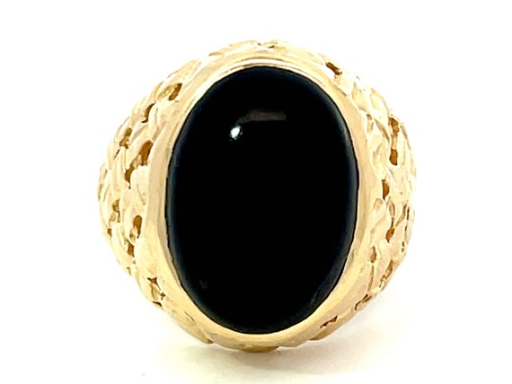 Black Oval Onyx Cabochon Ring in 14k Yellow Gold - image 1
