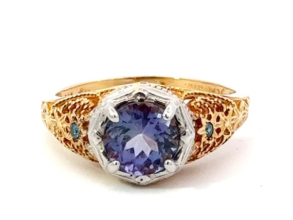 Blue Purple Round Tanzanite Filigree Ring 14k Whi… - image 1