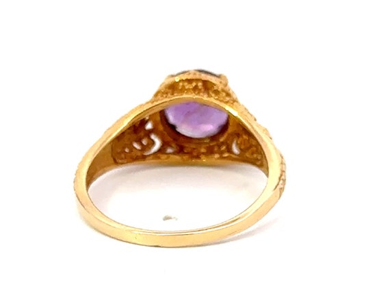 Round Purple Amethyst Filigree Ring 14k Yellow Go… - image 7