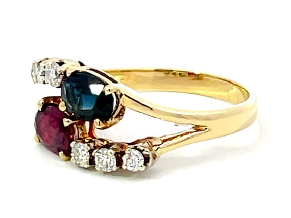 Ruby and Sapphire Diamond Ring in 14k Yellow Gold - image 4